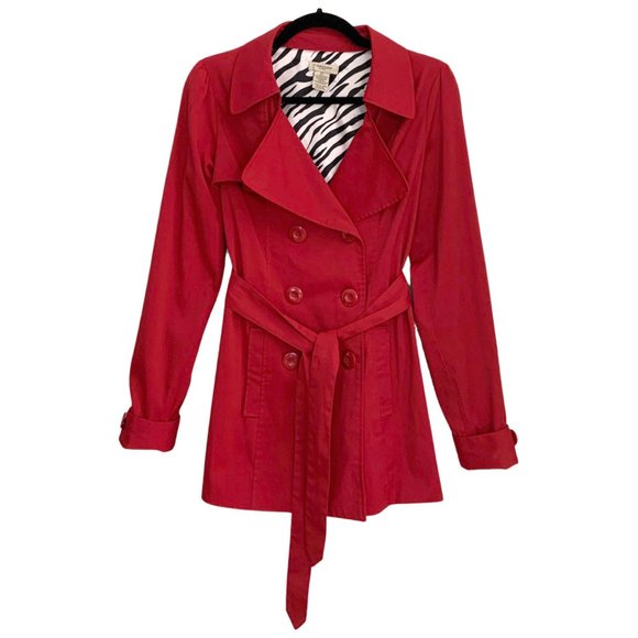 Vertigo Paris Jackets & Blazers - Red Button Down Tie Waist Jacket/ Coat w/ Zebra Lining